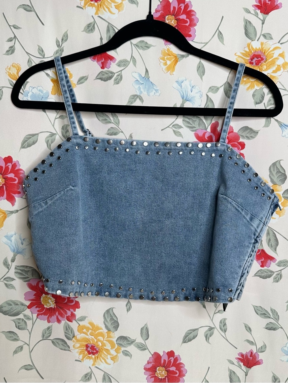 BEBE | Denim Studded Crop Tank Top | Women’s Size M
